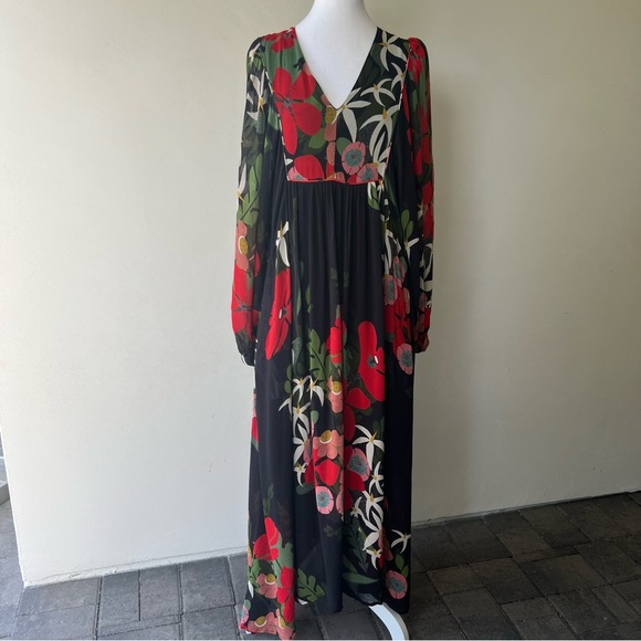 Farm Rio size XS Silk Floral Long Sleeve Maxi Dress, balloon sleeves - Picture 1 of 12